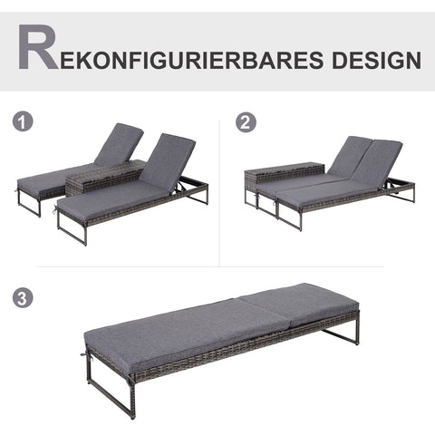 Rootz Garden Chair - Gray - Metal, Rattan, Polyester - 76.77 cm x 23.62 cm x 33.85 cm