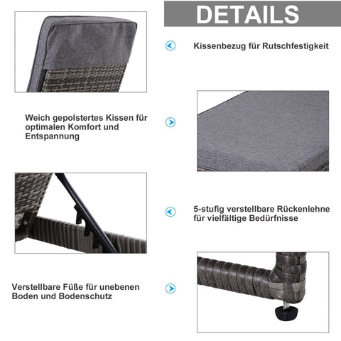 Rootz Garden Chair - Gray - Metal, Rattan, Polyester - 76.77 cm x 23.62 cm x 33.85 cm