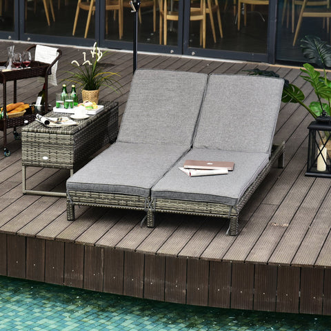 Rootz Garden Double Lounger - Gray - Metal, Rattan, Polyester - 76.77 cm x 48.42 cm x 11.02 cm