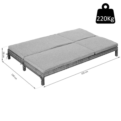 Rootz Garden Double Lounger - Gray - Metal, Rattan, Polyester - 76.77 cm x 48.42 cm x 11.02 cm