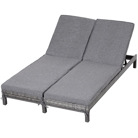 Rootz Garden Double Lounger - Gray - Metal, Rattan, Polyester - 76.77 cm x 48.42 cm x 11.02 cm