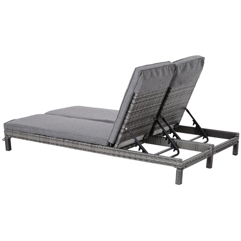 Rootz Garden Double Lounger - Gray - Metal, Rattan, Polyester - 76.77 cm x 48.42 cm x 11.02 cm