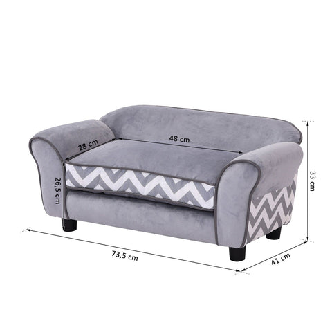 Rootz Dog Sofa - Gray - Wood, Foam, Velvet - 28.93 cm x 16.14 cm x 12.99 cm