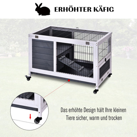 Rootz Konijnenkooi - Wit - Dennenhout, Metaal - 35,43 cm x 20,86 cm x 23,22 cm