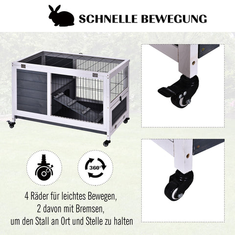 Rootz Konijnenkooi - Wit - Dennenhout, Metaal - 35,43 cm x 20,86 cm x 23,22 cm