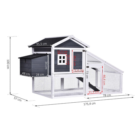 Rootz Chicken Coop With Rod And Nest Box - Grey, White - Spruce Wood, Metal - 69.05 cm x 37.6 cm x 39.37 cm
