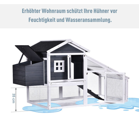 Rootz Chicken Coop With Rod And Nest Box - Grey, White - Spruce Wood, Metal - 69.05 cm x 37.6 cm x 39.37 cm