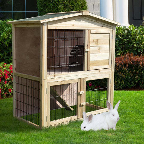Rootz Konijnenhok - Nature - Dennenhout, Metaal - 38,58 cm x 21,26 cm x 39,37 cm