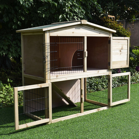 Rootz Konijnenhok - Nature - Dennenhout, Metaal - 38,58 cm x 21,26 cm x 39,37 cm