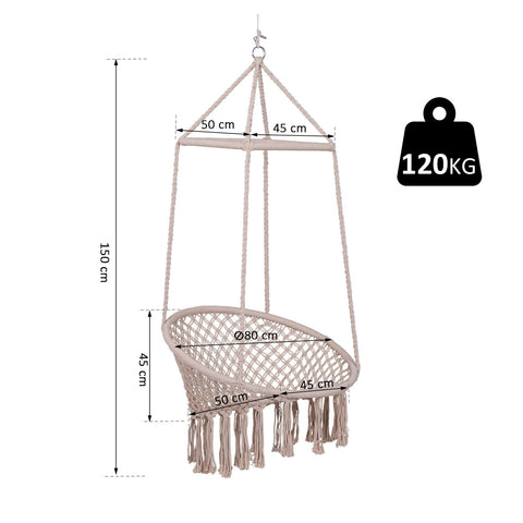 Rootz Hammock Chair - Beige - Cotton, Metal - 31.5 cm x 31.5 cm x 59.05 cm