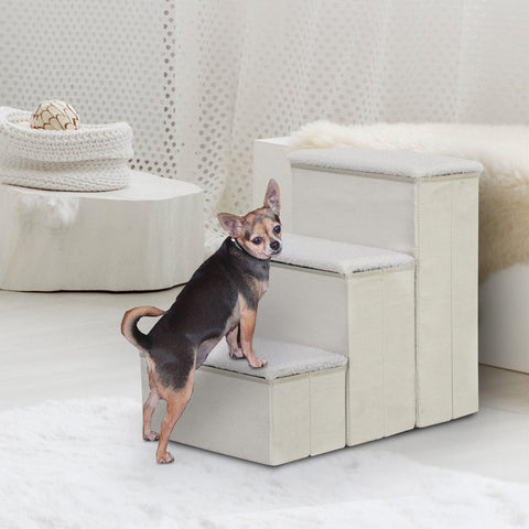 Rootz Pet Stair - Wit - Gebouwd Hout, Suède, Fleece - 15.75cm x 21.26cm x 18.89cm