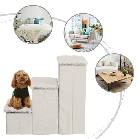 Rootz Pet Stair - Wit - Gebouwd Hout, Suède, Fleece - 15.75cm x 21.26cm x 18.89cm