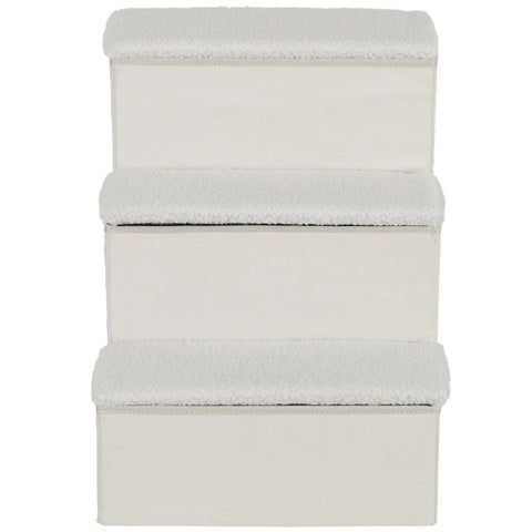 Rootz Pet Stair - Wit - Gebouwd Hout, Suède, Fleece - 15.75cm x 21.26cm x 18.89cm