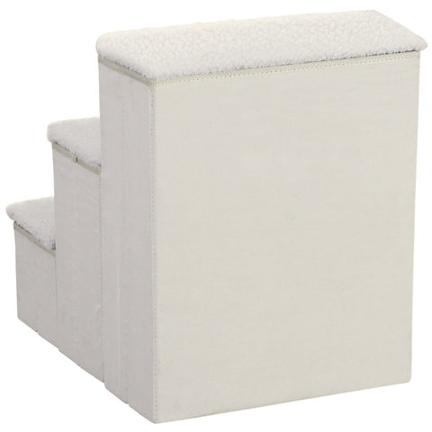 Rootz Pet Stair - Wit - Gebouwd Hout, Suède, Fleece - 15.75cm x 21.26cm x 18.89cm