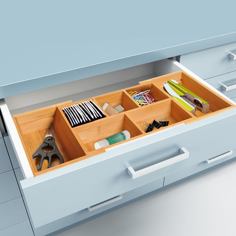 Rootz Drawer Organizer - Brown - Bamboo - 9.68 cm x 6.92 cm x 2.75 cm