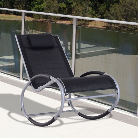 Rootz Rocking Chair with Cushion - Black - Aluminium, Textilene - 47.24 cm x 24.01 cm x 34.64 cm