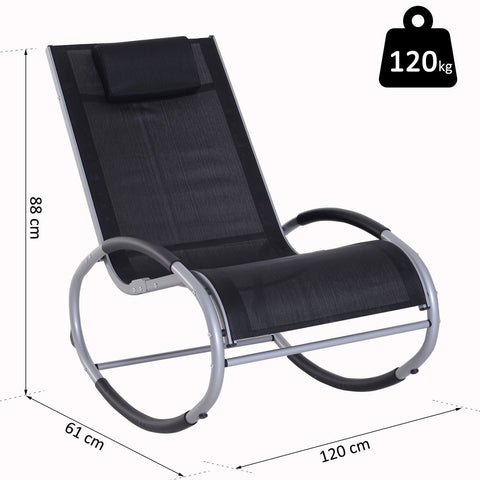 Rootz Rocking Chair with Cushion - Black - Aluminium, Textilene - 47.24 cm x 24.01 cm x 34.64 cm