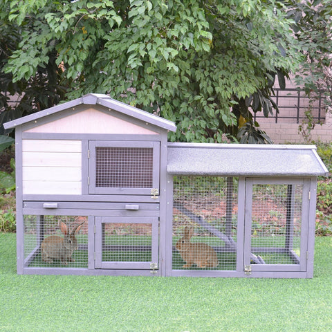 Rootz Rabbit Cage - Grey, White - Firwood, Metal, Bitumen Felt - 57.87 cm x 21.25 cm x 33.07 cm