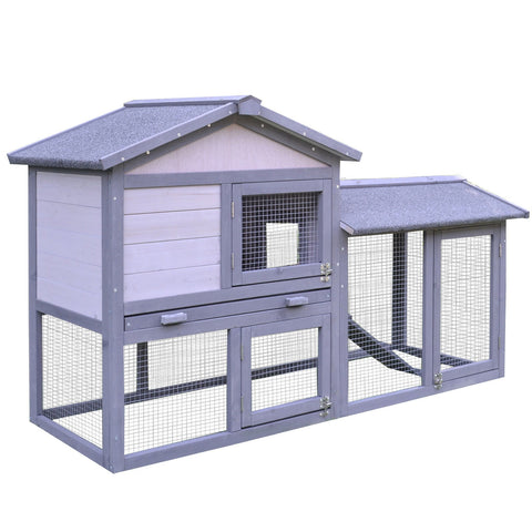 Rootz Rabbit Cage - Grey, White - Firwood, Metal, Bitumen Felt - 57.87 cm x 21.25 cm x 33.07 cm