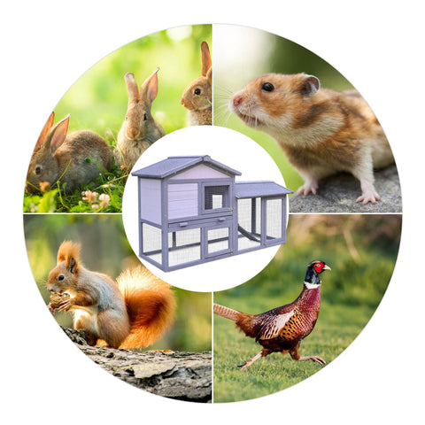 Rootz Rabbit Cage - Grey, White - Firwood, Metal, Bitumen Felt - 57.87 cm x 21.25 cm x 33.07 cm