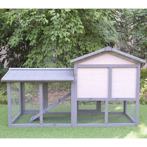 Rootz Rabbit Cage - Grey, White - Firwood, Metal, Bitumen Felt - 57.87 cm x 21.25 cm x 33.07 cm