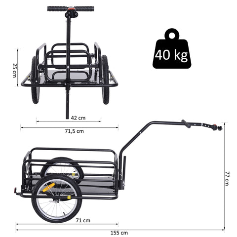 Rootz Bicycle Trailer - Black - Steel, Rubber - 61.02 cm x 28.15 cm x 30.31 cm