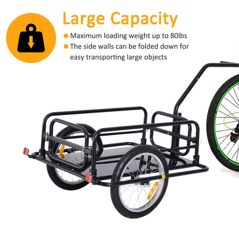 Rootz Bicycle Trailer - Black - Steel, Rubber - 61.02 cm x 28.15 cm x 30.31 cm