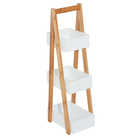 Rootz Bathroom Shelf Stairs - White - Engineered Wood, Bamboo Frame - 8.27cm x 11.81cm x 31.89cm