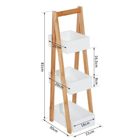 Rootz Bathroom Shelf Stairs - White - Engineered Wood, Bamboo Frame - 8.27cm x 11.81cm x 31.89cm