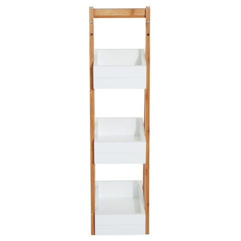 Rootz Bathroom Shelf Stairs - White - Engineered Wood, Bamboo Frame - 8.27cm x 11.81cm x 31.89cm