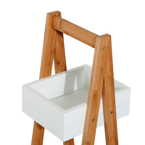 Rootz Bathroom Shelf Stairs - White - Engineered Wood, Bamboo Frame - 8.27cm x 11.81cm x 31.89cm