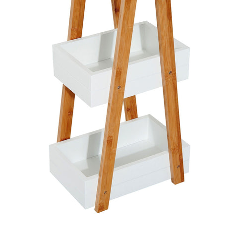 Rootz Bathroom Shelf Stairs - White - Engineered Wood, Bamboo Frame - 8.27cm x 11.81cm x 31.89cm