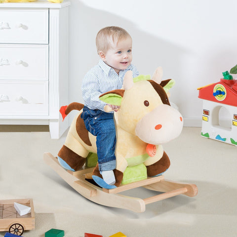 Rootz Rocking Animal - Brown, Yellow - Plush, Poplar - 23.62 cm x 13.39 cm x 18.11 cm