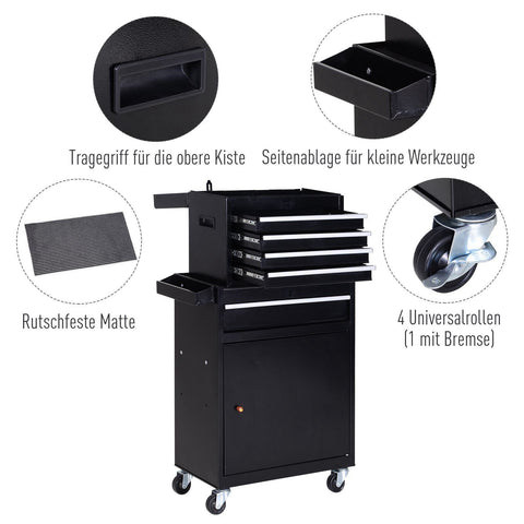 Rootz Workshop Trolley Tool - Black - Metal - 20.67 cm x 11.02 cm x 41.14 cm