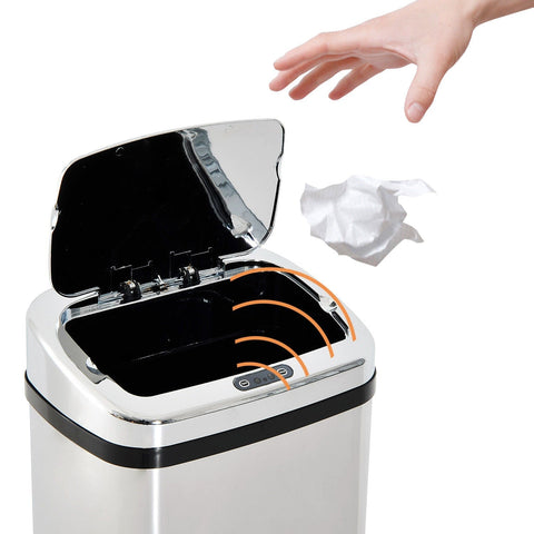 Rootz Automatic Garbage Can - Silver - Steel, Plastic - 12.99 cm x 9.84 cm x 33.07 cm