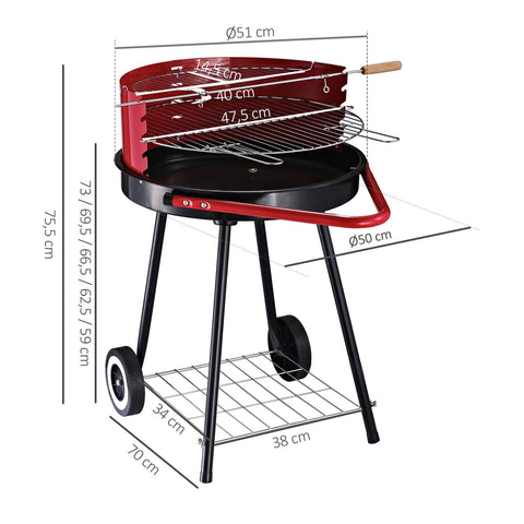 Rootz Houtskoolgrill Op Wielen - Rood, Zwart - Metaal - 27.56 cm x 20.08 cm x 29.72 cm