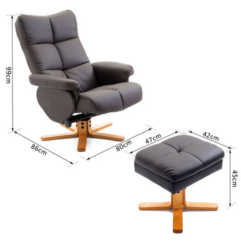 Rootz Relax Chair With Stool - Brown - Wood, Pu, Foam - 31.5 cm x 33.86 cm x 38.98 cm