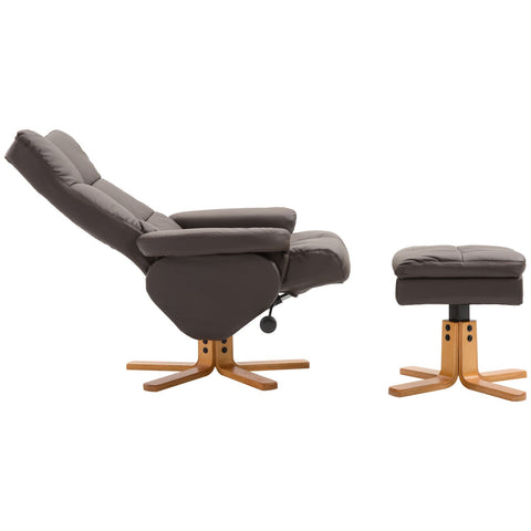 Rootz Relax Chair With Stool - Brown - Wood, Pu, Foam - 31.5 cm x 33.86 cm x 38.98 cm