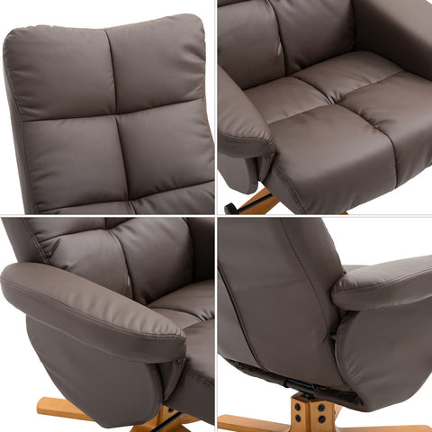 Rootz Relax Chair With Stool - Brown - Wood, Pu, Foam - 31.5 cm x 33.86 cm x 38.98 cm