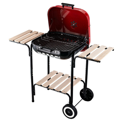 Rootz Charcoal Grill Stand - Black, Red - Steel, Wood, Porcelain - 38.58 cm x 19.29 cm x 31.89 cm