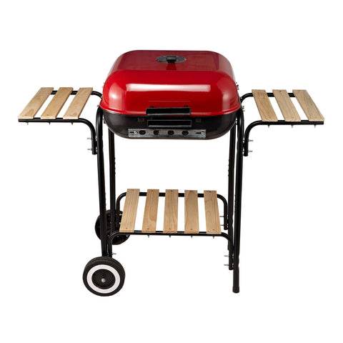 Rootz Charcoal Grill Stand - Black, Red - Steel, Wood, Porcelain - 38.58 cm x 19.29 cm x 31.89 cm
