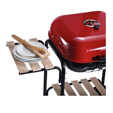 Rootz Charcoal Grill Stand - Black, Red - Steel, Wood, Porcelain - 38.58 cm x 19.29 cm x 31.89 cm
