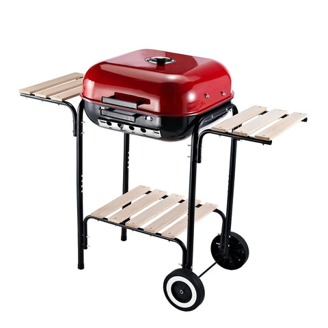 Rootz Charcoal Grill Stand - Black, Red - Steel, Wood, Porcelain - 38.58 cm x 19.29 cm x 31.89 cm