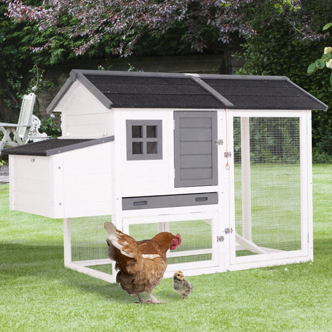Rootz Chicken Coop With Nest Box - Grey, White - Fir Wood, Asphalt, Metal - 66.14 cm x 31.5 cm x 43.7 cm