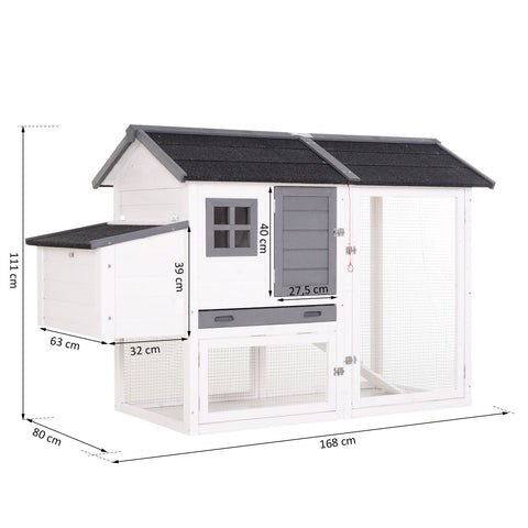 Rootz Chicken Coop With Nest Box - Grey, White - Fir Wood, Asphalt, Metal - 66.14 cm x 31.5 cm x 43.7 cm