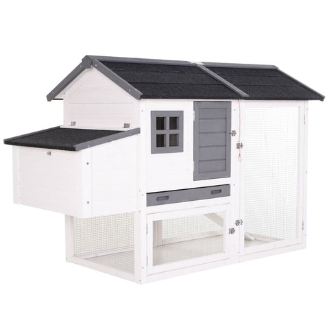Rootz Chicken Coop With Nest Box - Grey, White - Fir Wood, Asphalt, Metal - 66.14 cm x 31.5 cm x 43.7 cm