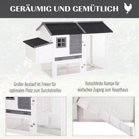 Rootz Chicken Coop With Nest Box - Grey, White - Fir Wood, Asphalt, Metal - 66.14 cm x 31.5 cm x 43.7 cm