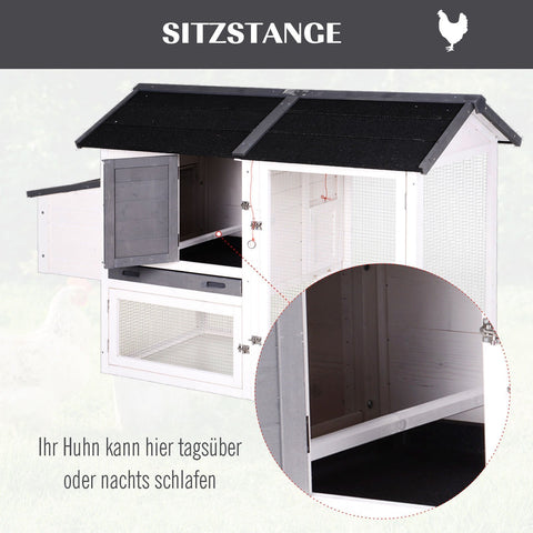 Rootz Chicken Coop With Nest Box - Grey, White - Fir Wood, Asphalt, Metal - 66.14 cm x 31.5 cm x 43.7 cm
