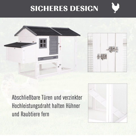 Rootz Chicken Coop With Nest Box - Grey, White - Fir Wood, Asphalt, Metal - 66.14 cm x 31.5 cm x 43.7 cm
