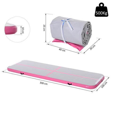 Rootz Air Track Tumbling Mat - Gray, Pink - PVC - 118.11cm x 39.37cm x 3.93cm